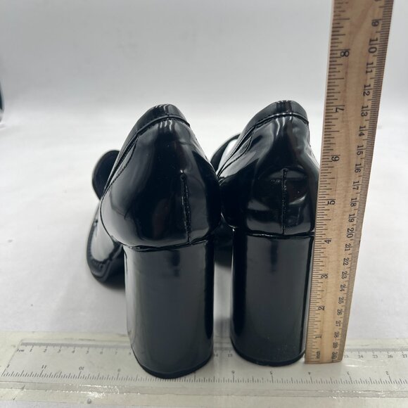 FOWT Black High Block Heels Loafers Square Toe Pumps Slip On Walking Shoes Schoo - Picture 5 of 8